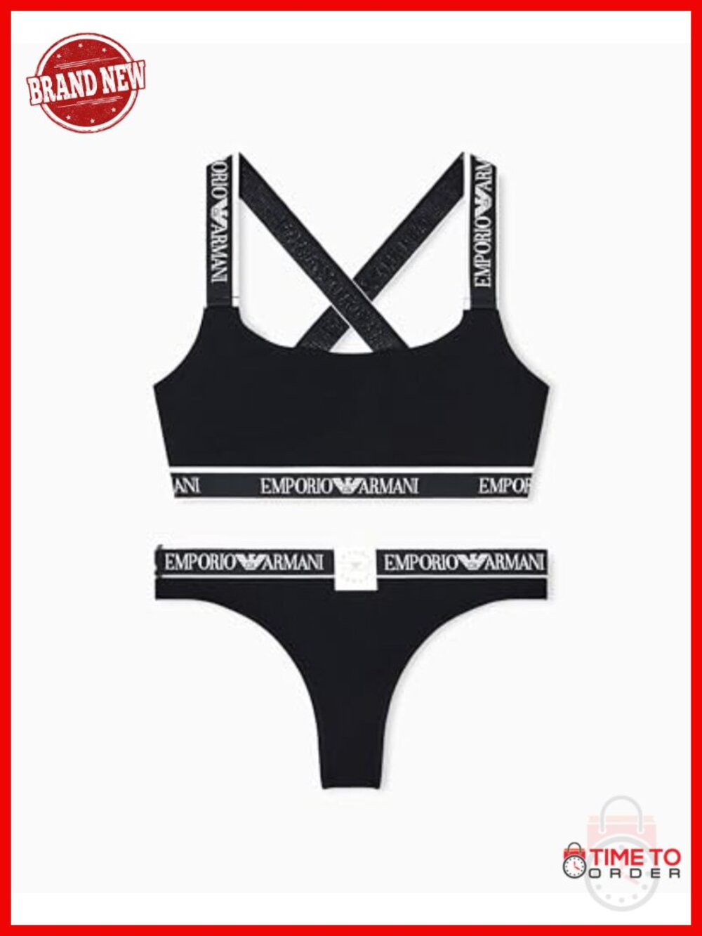 Cotton Blend Bralette and Brazilian Set with Logo Band Lingerie